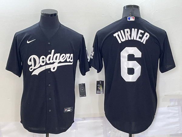 Men's Los Angeles Dodgers #6 Trea Turner Black Cool Base Stitched Baseball Jersey